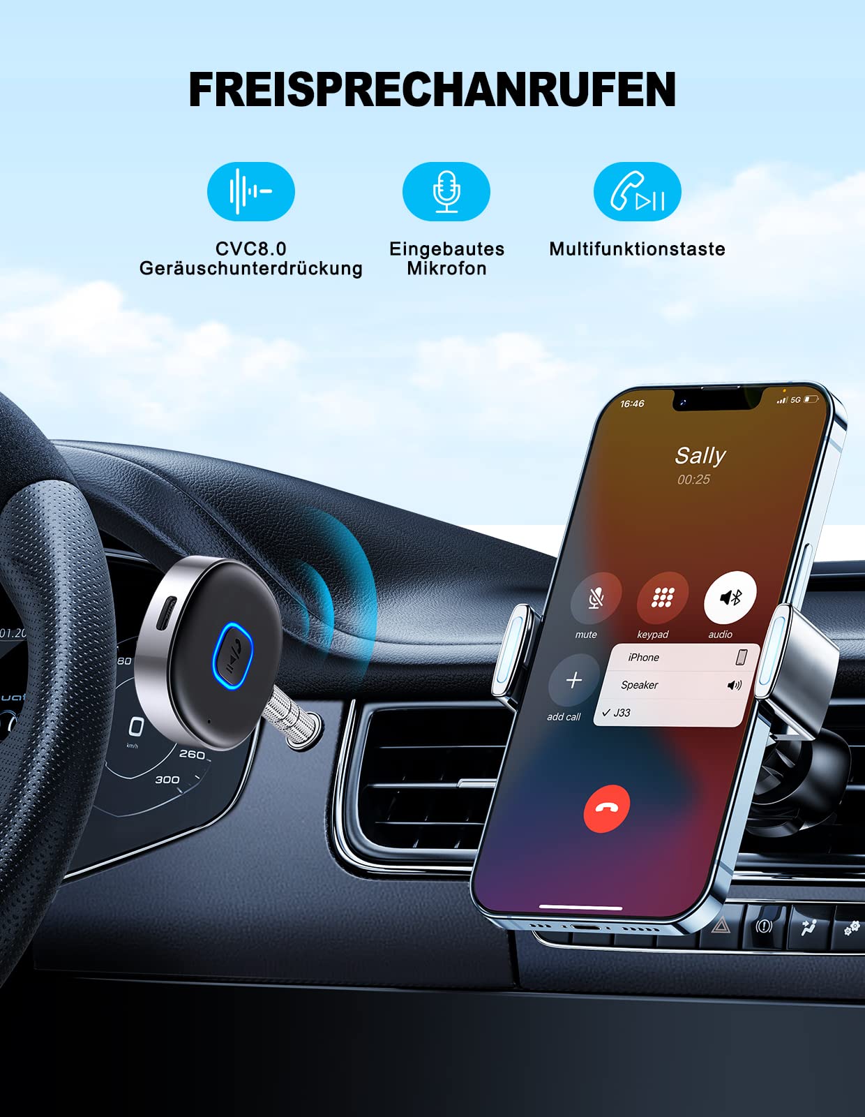 Mohard AUX Bluetooth Adapter Auto, Drahtloser KFZ Bluetooth 5.3 Empfänger für Heim-Stereo/Kabelgebundene Kopfhörer, Bleutooth Adapter AUX 3,5mm, Auto Equalizer, Dual Verbindung, 16 Stunden Spielzeit - Image 5