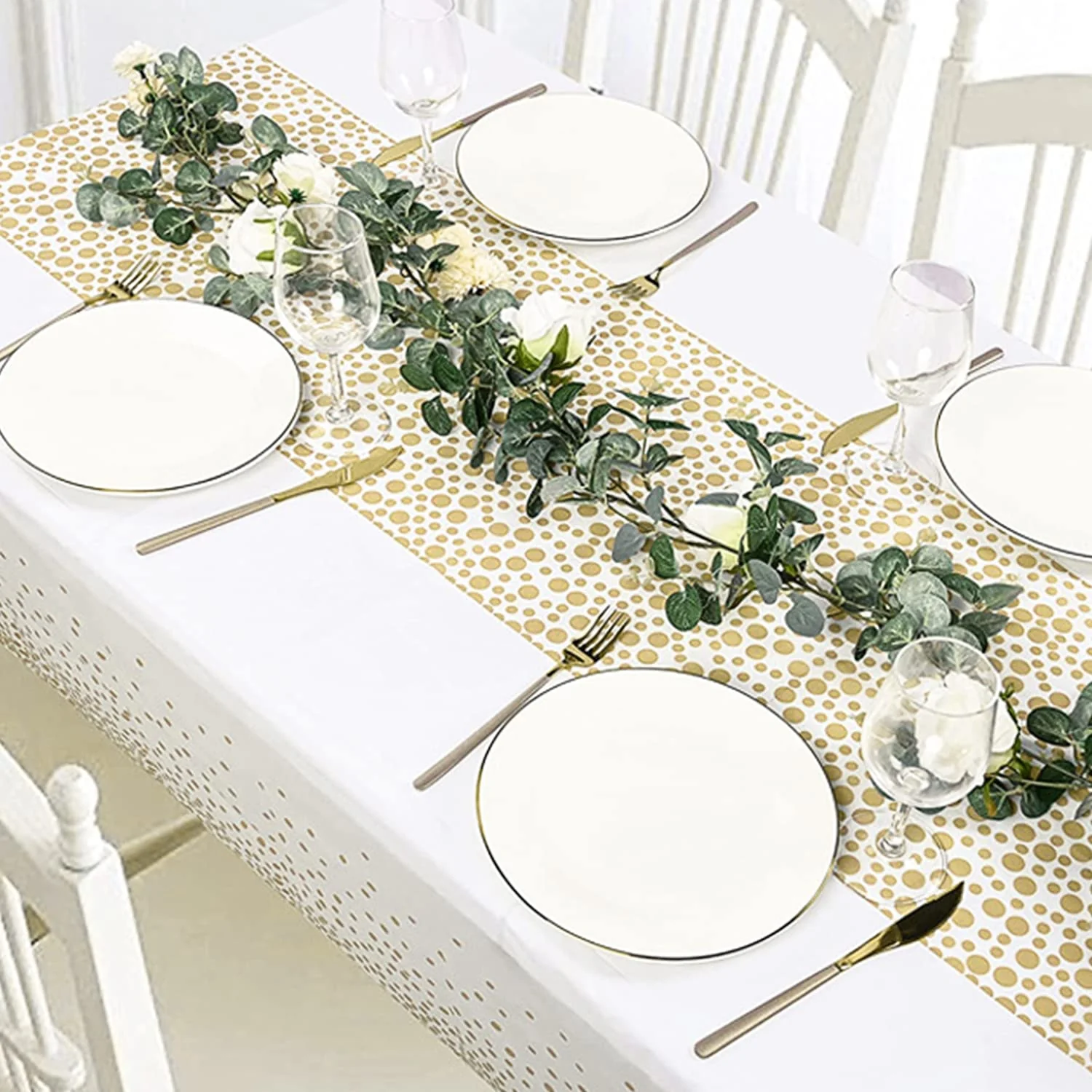 MOKANI Einweg Tischdecke, 4 Stück Tischdecken Geburtstag, Wasserdicht Tischdecke Bierzeltgarnitur, Rechteckig Tischtuch Geeignet für Party, Weihnachten, Hochzeit, 137 x 274 cm, Gold - Image 4