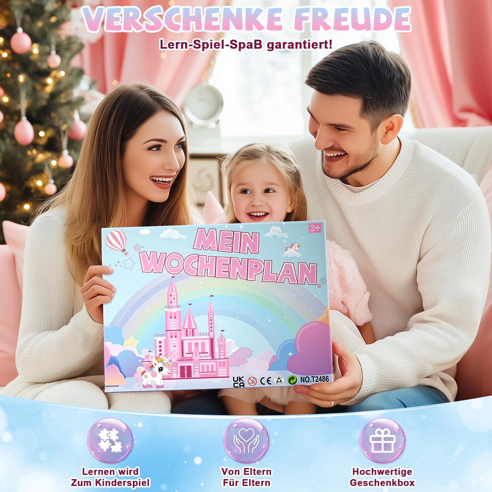 MOMSIV Wochenplaner Kinder - Montessori Magnettafel Kinder, Magnetisches Saugspielzeug-Set inkl. 216 Routinen Magnete Wöchentliche und Tägliche Aktivitäten für Kind zu Planen, Rosa Einhorn - Image 2