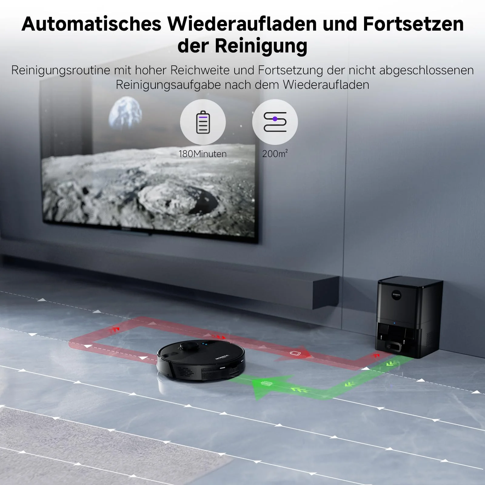 MONSGA Saugroboter mit Wischfunktion, 3.5L Staubsauger Roboter mit Absaugstation, 5000Pa Saugkraft, 180Min Laufzeit, LiDAR Navigation, Starke Saugkraft ideal für Teppich und Tierhaare, APP Steuerung - Image 3