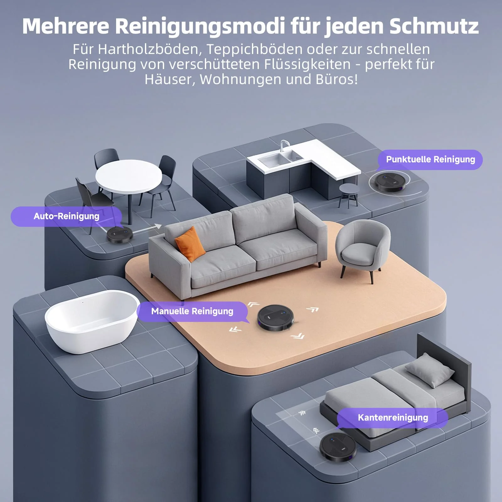 MONSGA Saugroboter mit Wischfunktion 3 in 1, Staubsauger Roboter 3000PA, Saugroboter mit 2 Bürsten, Selbstaufladend, WiFi, 140Mins, Ideal für Tierhaare, Teppich, Hartboden (Schwarz) - Image 4