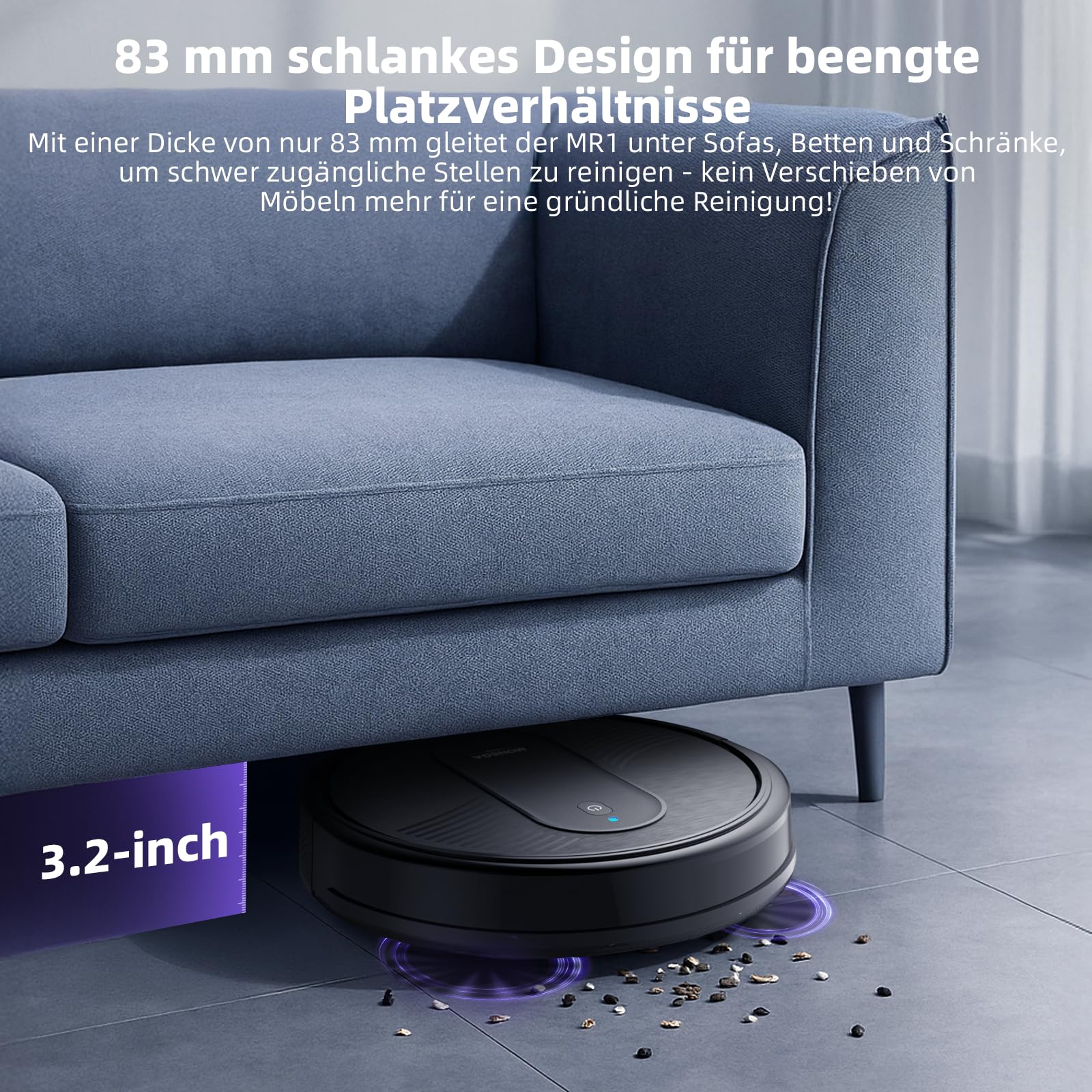 MONSGA Saugroboter mit Wischfunktion 3 in 1, Staubsauger Roboter 3000PA, Saugroboter mit 2 Bürsten, Selbstaufladend, WiFi, 140Mins, Ideal für Tierhaare, Teppich, Hartboden (Schwarz) - Image 6