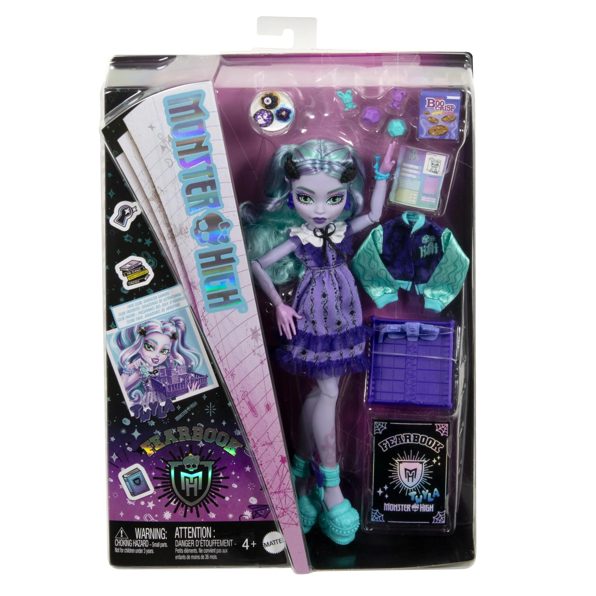 Monster High Fearbook Twyla Set aus Puppe und Zubehör mit Filmclub-Thema, Collegejacke, Jahrbuch, Brettspiel und Keksen, HXW31 - Image 2