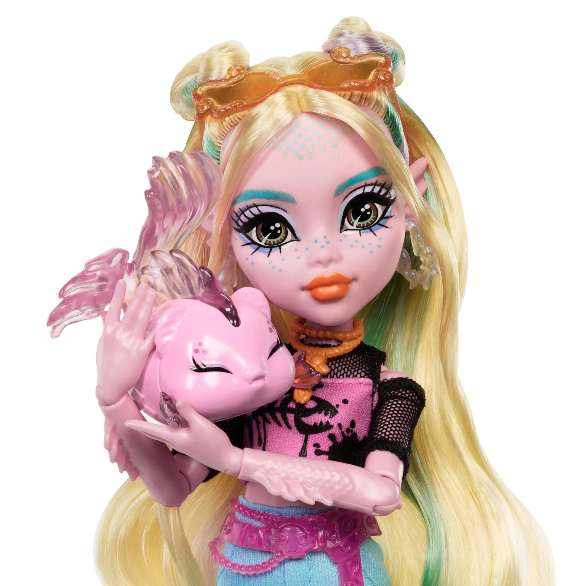 Monster High Lagoona Blue Puppe in Mesh-T-Shirt und Cargohose mit Haustierfisch Neptuna und Accessoires wie Rucksack, Snack und Notizbuch, HXH75 - Image 5