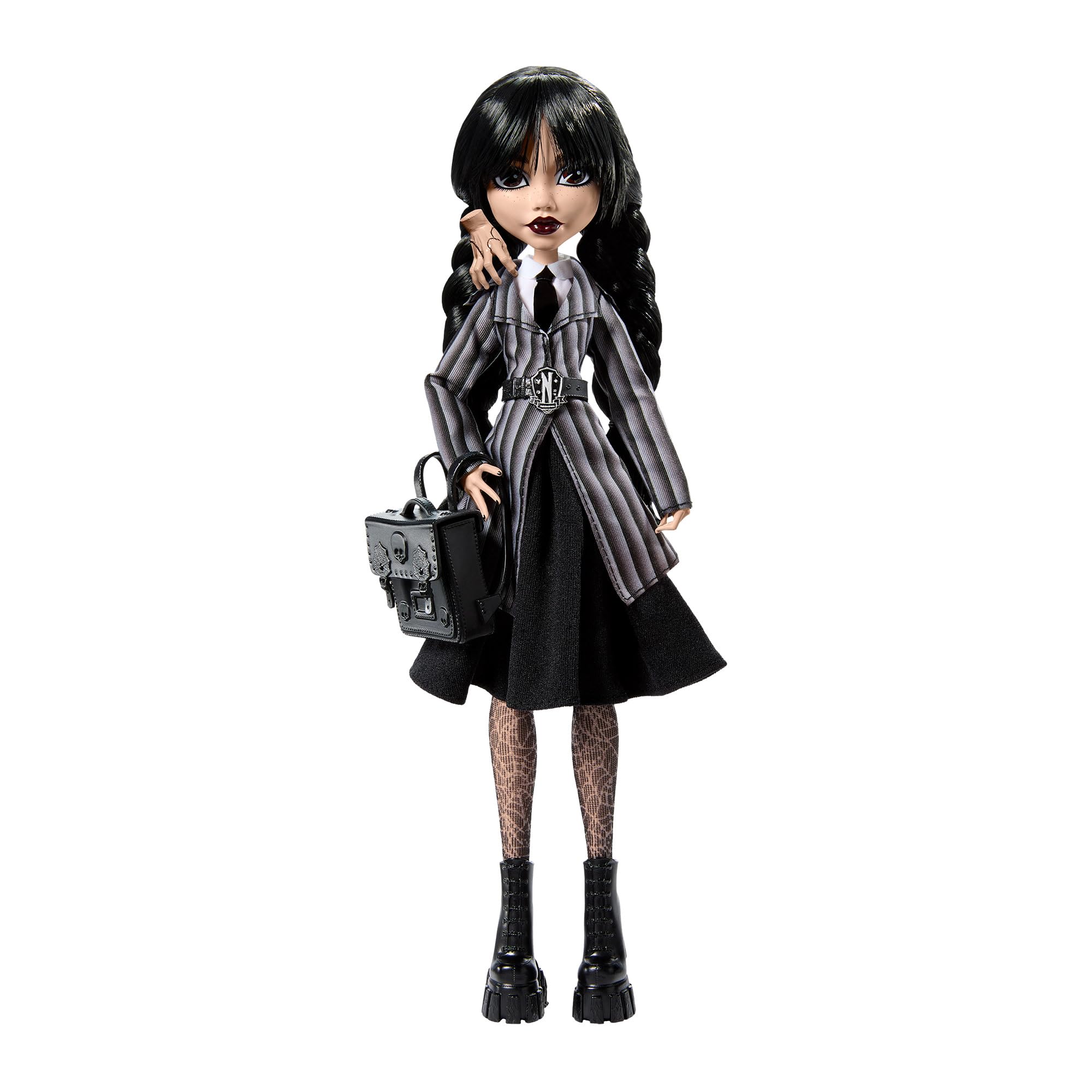 Monster High Wednesday Puppe und Accessoires, Wednesday Addams Sammelfigur in Nevermore Academy Uniform mit Eiskaltem Händchen und Rucksack, Puppenständer, HXJ04 - Image 6