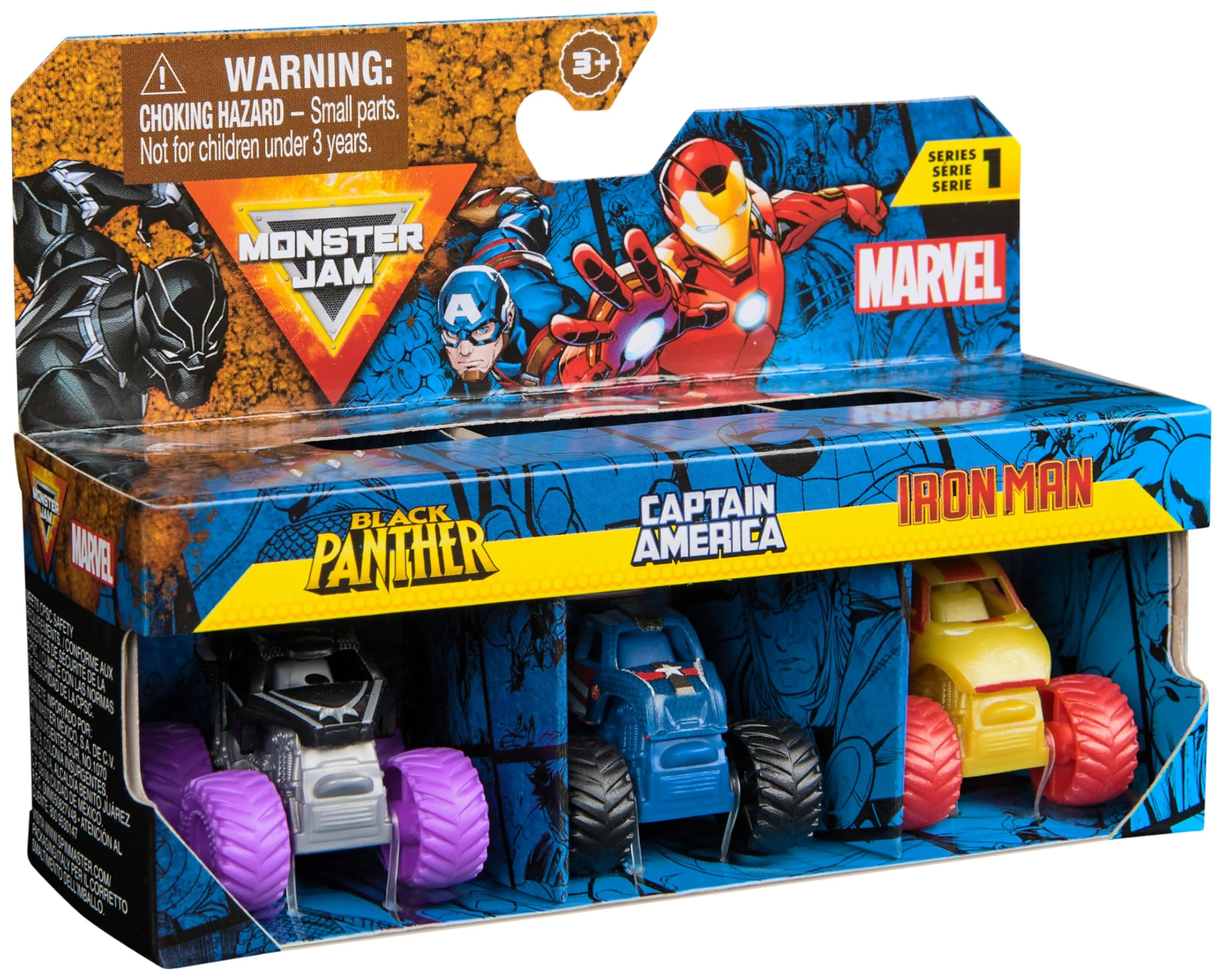 Monster Jam Marvel - Mini-Truck 3er-Set mit Black Panther, Captain America, Iron Man, Maßstab 1:87, robust und mit coolen Details, für monstermäßige Superhelden-Action an jedem Ort, ab 3 Jahren - Image 2