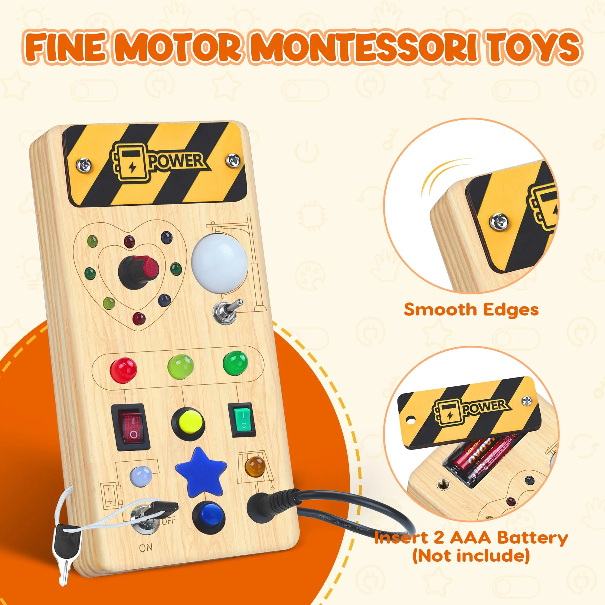 Montessori Busy Board Activity Board ab 1 Jahr Montessori Holzspielzeug mit 8 Schalter 15 LED Lichtschalterspielzeug Sensorisches Lernspielzeug für Kleinkinder Geschenk Jungen und Mädch ab 1 2 3 Jahr - Image 3