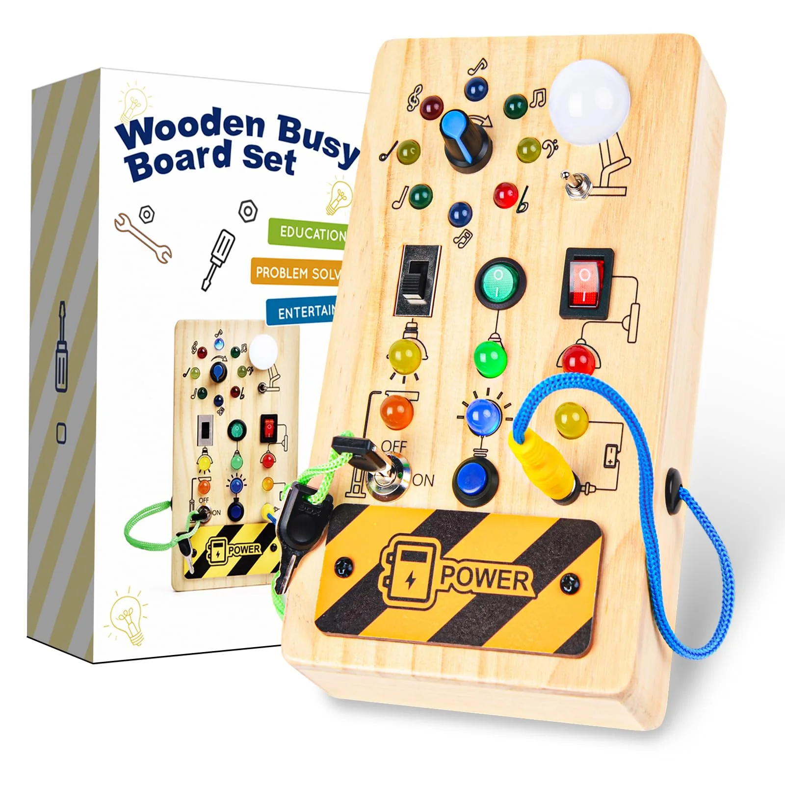 Montessori Busy Board Lichtschalter Holzspielzeug ab 1 Jahr, Elektronisches Baby Activity Board Motor Activity Toy 18 Monate, Sensorisches Lernspielzeug Geschenk für Jungen und Mädchen 2 3 4 Jahre