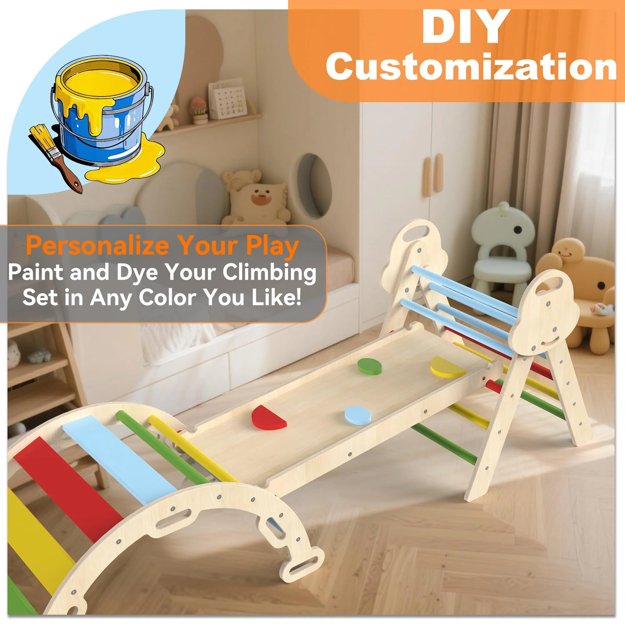 Montessori Indoor Spielset: 7-in-1 Klettergerüst mit Rutsche, Bogen & Matte für Kleinkinder und Kinder (1-3 Jahre) - Image 5