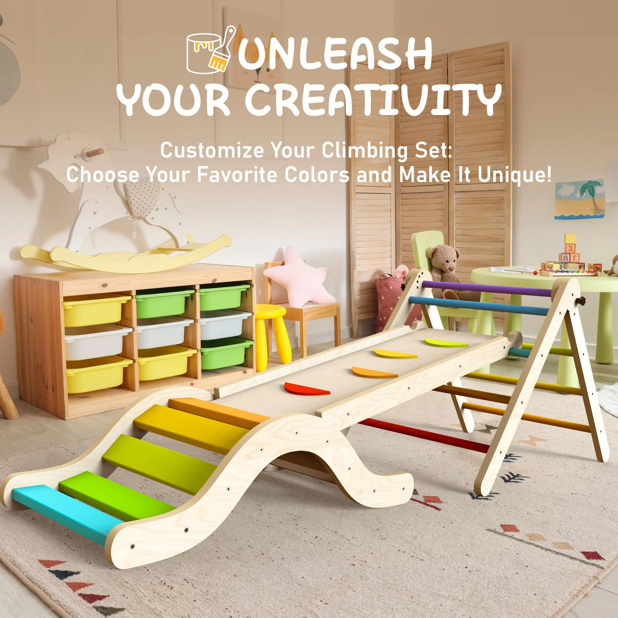 Montessori Indoor Spielset: 7-in-1 Klettergerüst mit Rutsche, Bogen & Matte für Kleinkinder und Kinder (1-3 Jahre) - Image 3