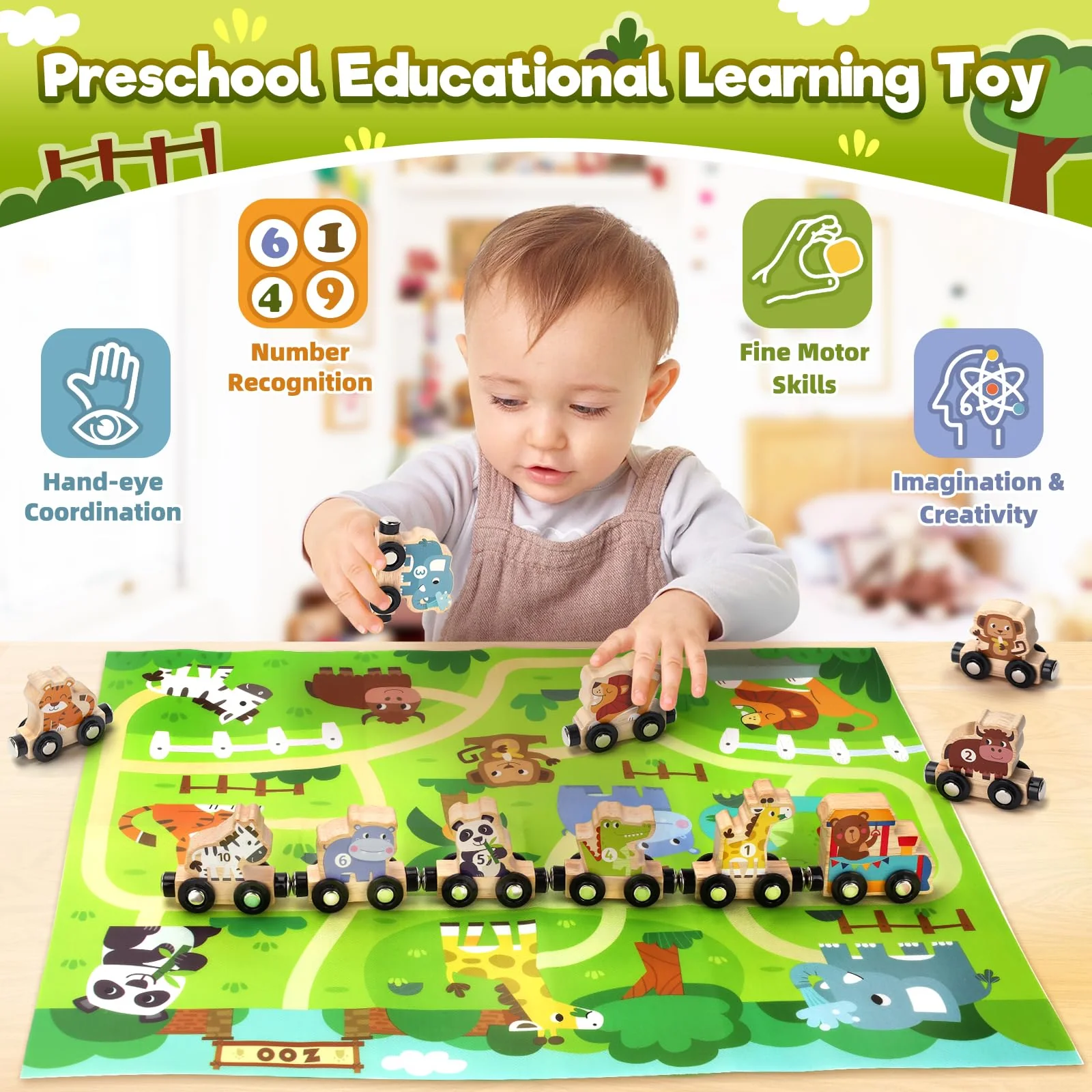 Montessori Spielzeug ab 1 2 3 Jahr: Geschenk Junge Mädchen 2-3-4 Jahre Kinderspielzeug Magnetic Zug Holzspielzeug ab 2 3 Jahr Farmspiel mit Karte Motorikspielzeug 2 Jahre Zahlen Lernspiel Geburtstag - Image 7