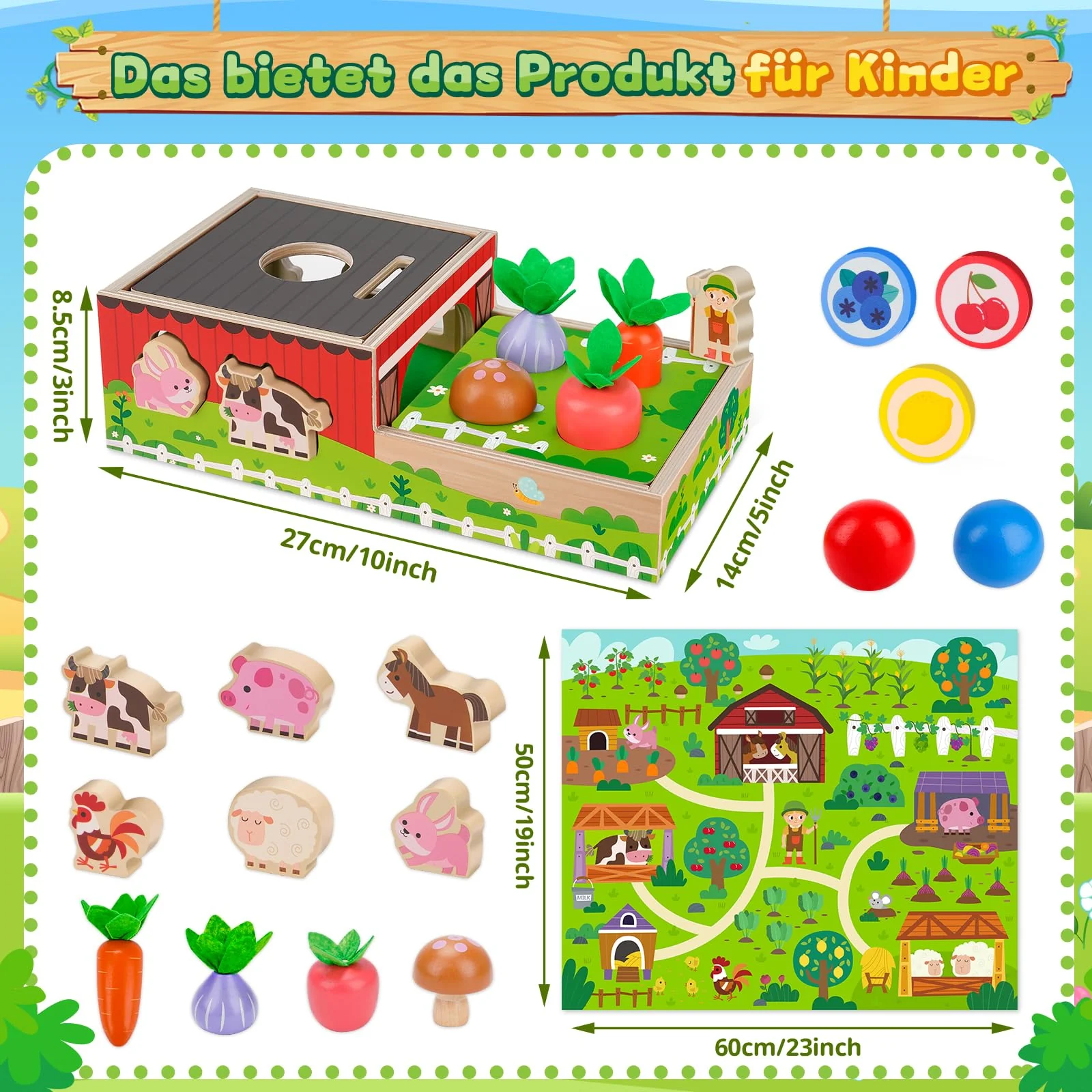 Montessori Spielzeug ab 1 2 Jahr: Geschenk Junge Mädchen 1-2 Jahre Kinderspielzeug Motorikwürfel Holzspielzeug Farmspiel mit Karte Karotten Steckspiel Lernspiel Kleinkinder ab 12 Monate Activity Spiel - Image 2