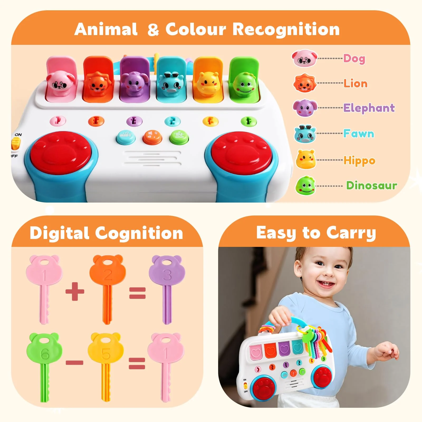 Montessori Spielzeug ab 1 Jahr-Kinderspielzeug ab 1 Jahre Musik Babyspielzeug ab 1 Jahre mit Licht & Klang Schlüsseltier Motorikspielzeug Musikspielzeug Geschenke Spiel ab 1 2 Jahr Mädchen Junge - Image 5