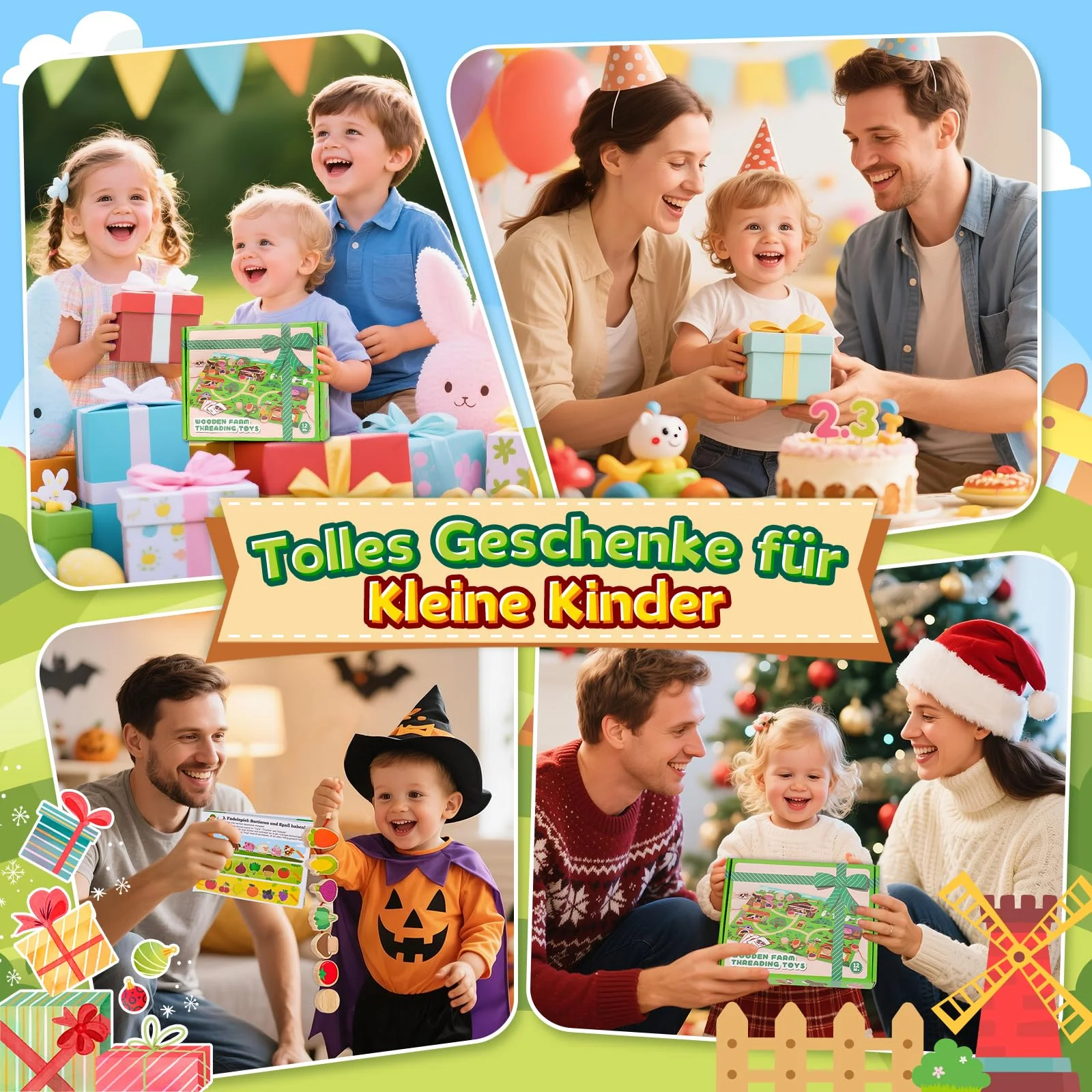 Montessori Spielzeug ab 2 1 3 Jahre: Geschenk Mädchen 1-3 Jahre Junge Fädelspiel Bauernhof Motorikspielzeug für Kinderspielzeug ab 2-3 Jahr Mädchen Holzspielzeug Lernkarten für Kleinkinder ab 2 Jahren - Image 3