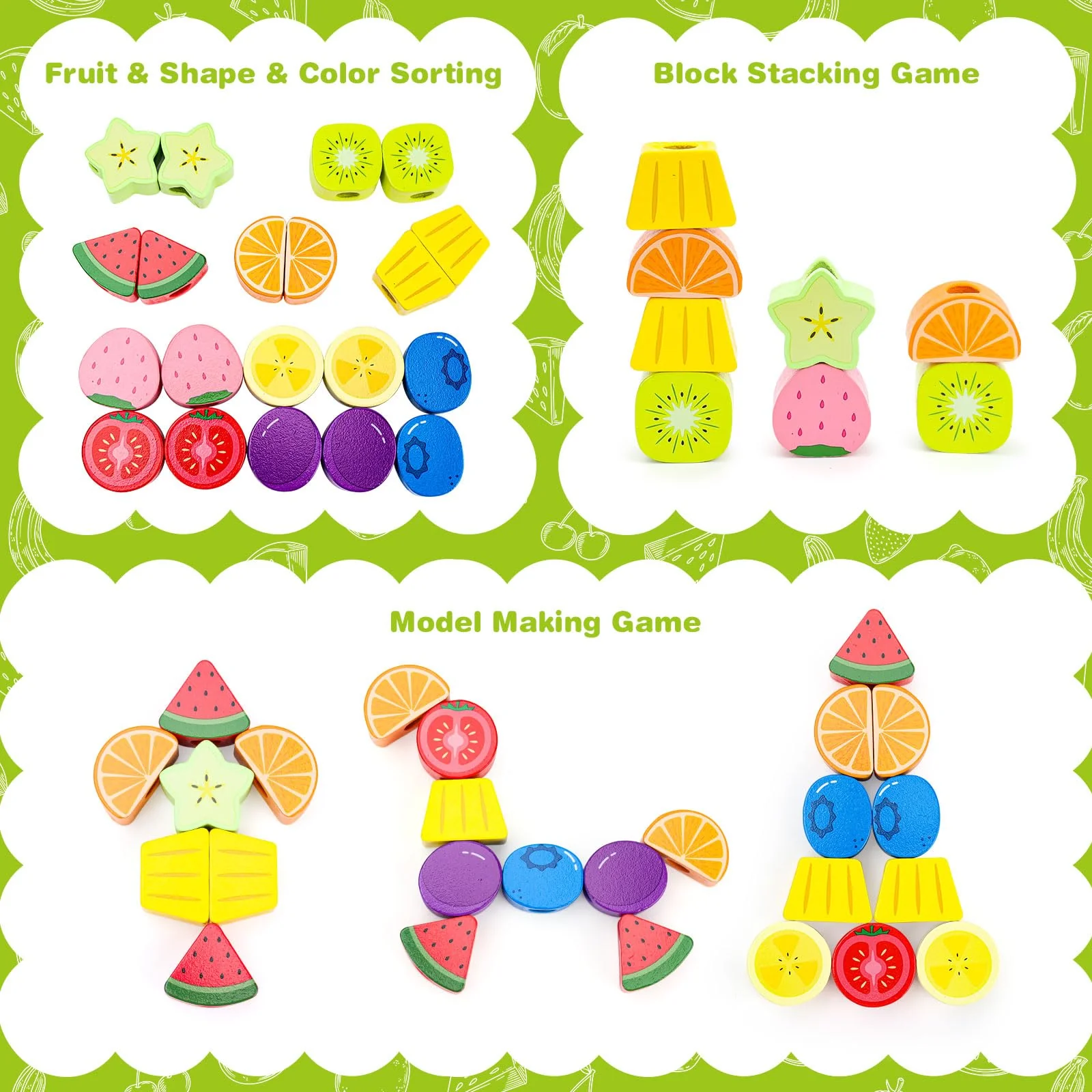 Montessori Spielzeug ab 2 3 4 5 Jahre: Holzspielzeug mit Steckspiel Fädelspiel Bausteinen Motorikspielzeug mit Stapelsteinen Sortierspiel Lernspiele Geschenk für Baby Jungen Mädchen Spielsachen - Image 4