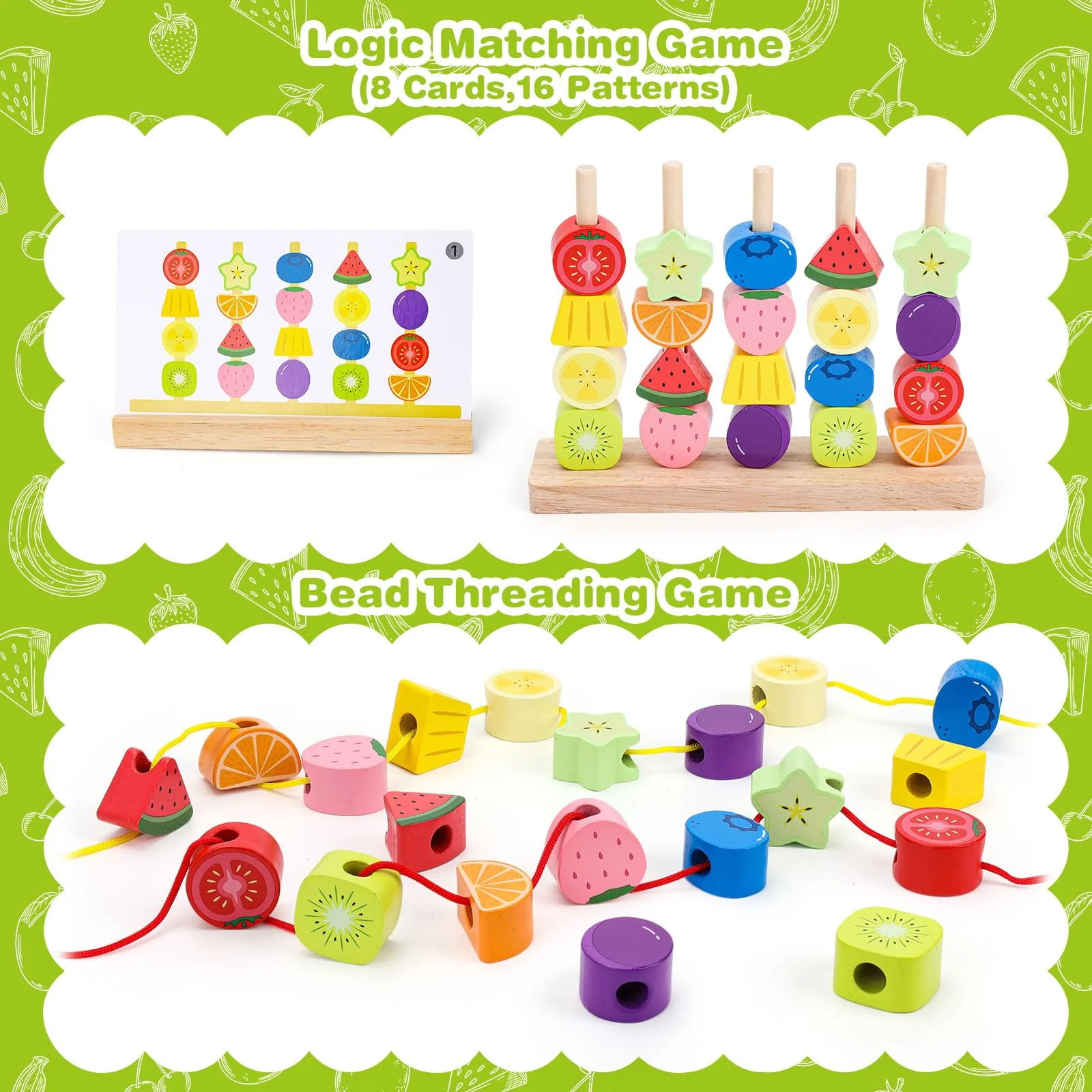 Montessori Spielzeug ab 2 3 4 5 Jahre: Holzspielzeug mit Steckspiel Fädelspiel Bausteinen Motorikspielzeug mit Stapelsteinen Sortierspiel Lernspiele Geschenk für Baby Jungen Mädchen Spielsachen - Image 5