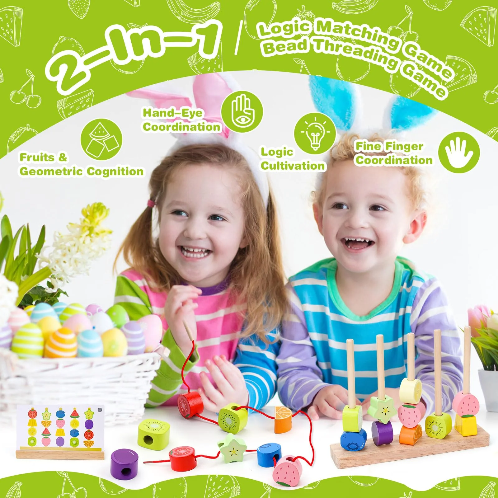 Montessori Spielzeug ab 2 3 4 5 Jahre: Holzspielzeug mit Steckspiel Fädelspiel Bausteinen Motorikspielzeug mit Stapelsteinen Sortierspiel Lernspiele Geschenk für Baby Jungen Mädchen Spielsachen - Image 6