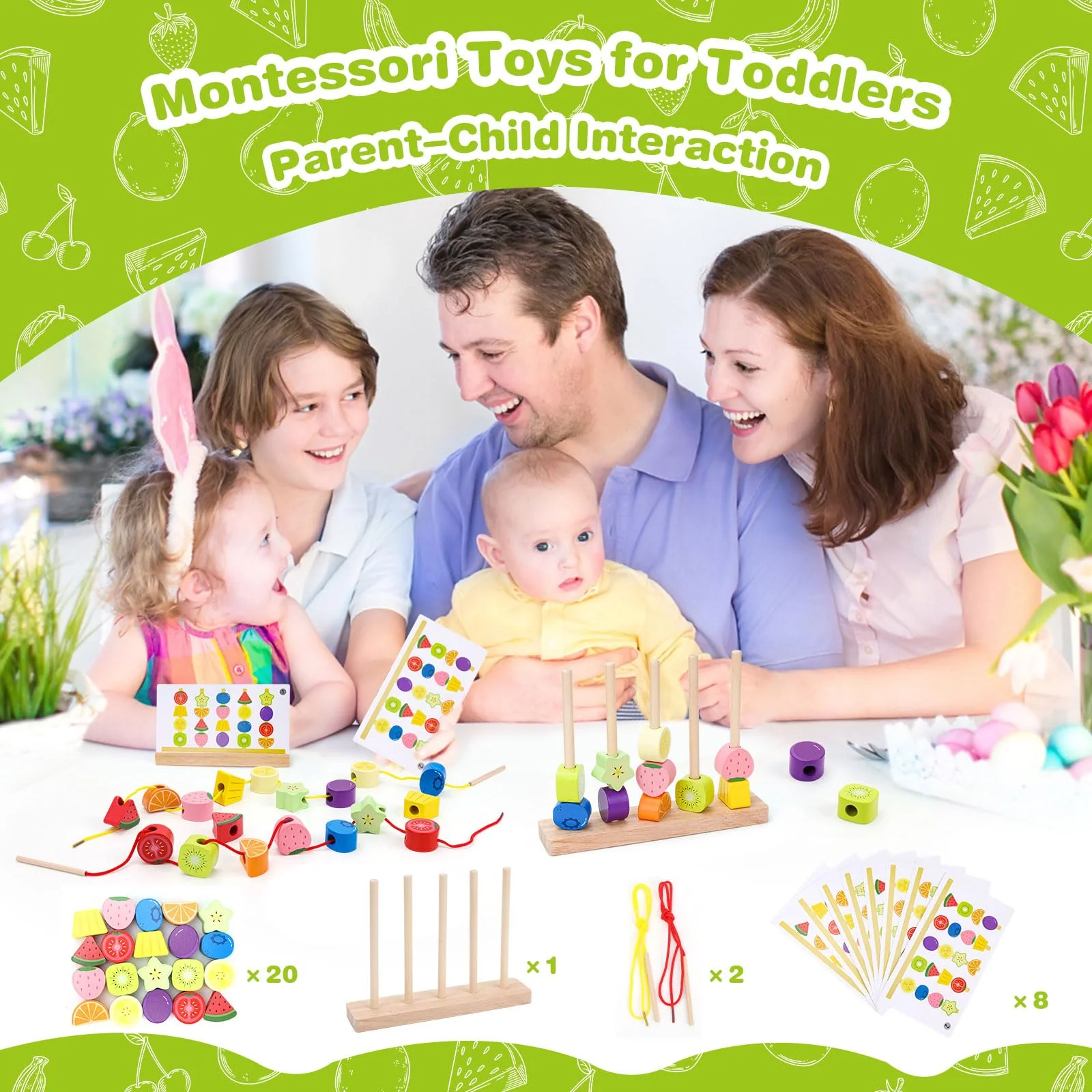 Montessori Spielzeug ab 2 3 4 5 Jahre: Holzspielzeug mit Steckspiel Fädelspiel Bausteinen Motorikspielzeug mit Stapelsteinen Sortierspiel Lernspiele Geschenk für Baby Jungen Mädchen Spielsachen - Image 7