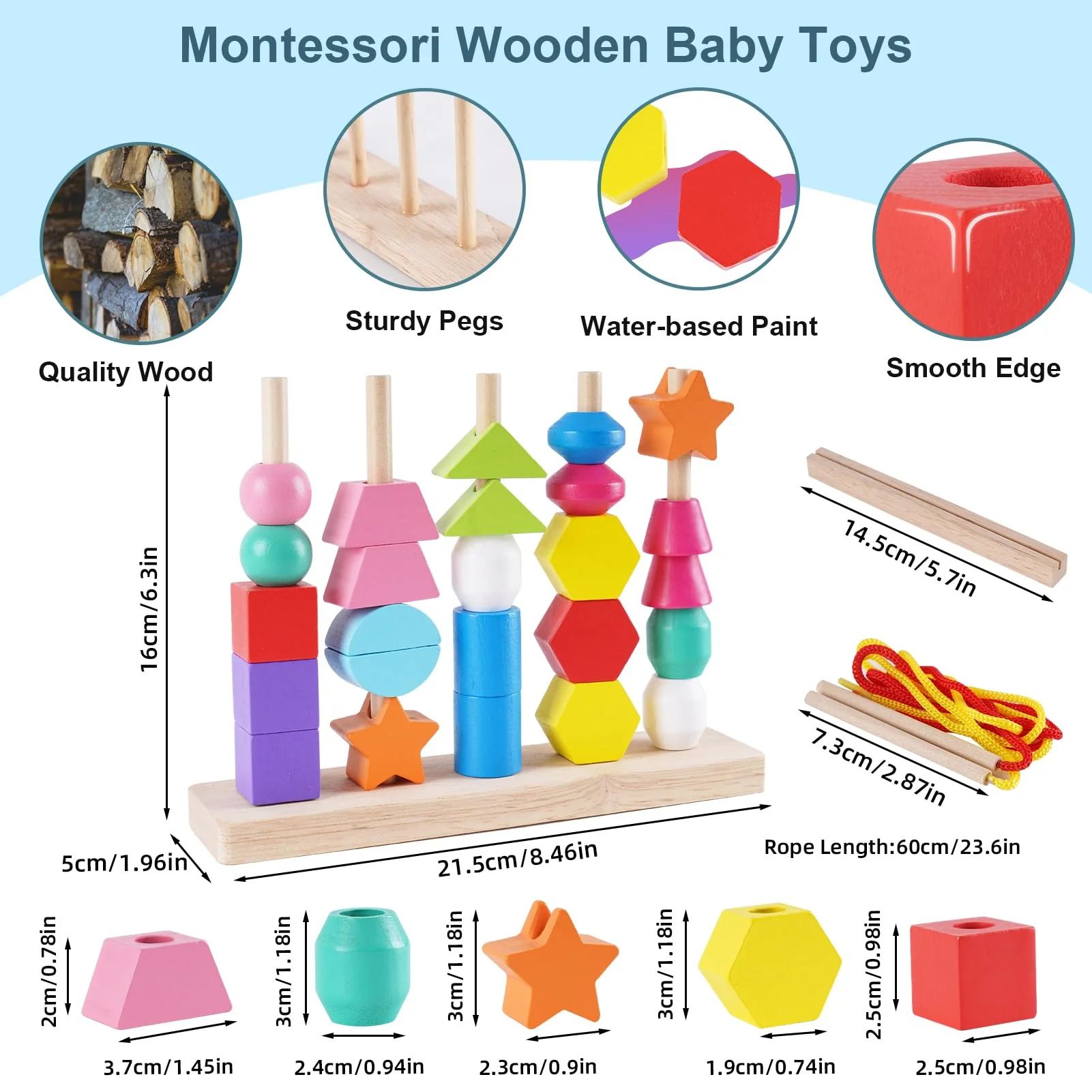 Montessori Spielzeug ab 3 4 5 Jahre, Holzspielzeug Steckspiel Fädelspiel Bausteine Sortierspiel für Kinder, Holz Stapelspiel Feinmotorik Motorikspielzeug Lernspiele Geschenk für Baby Junge Mädchen - Image 3