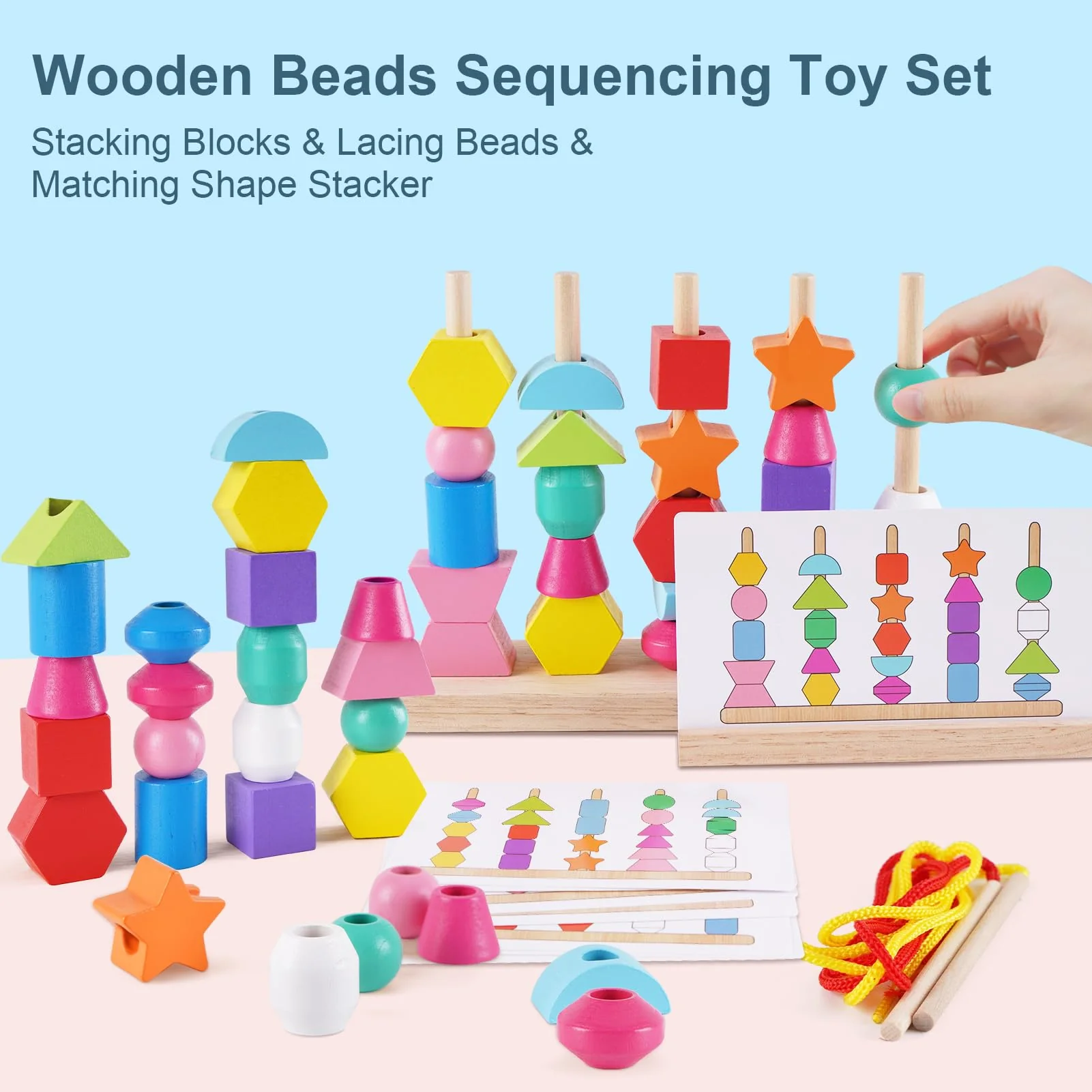 Montessori Spielzeug ab 3 4 5 Jahre, Holzspielzeug Steckspiel Fädelspiel Bausteine Sortierspiel für Kinder, Holz Stapelspiel Feinmotorik Motorikspielzeug Lernspiele Geschenk für Baby Junge Mädchen - Image 5