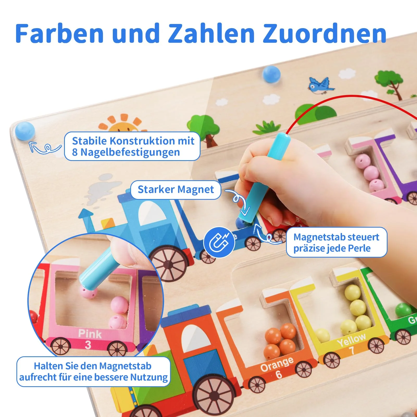 Montessori Spielzeug Magnetspiel Labyrinth ab 2 3 4 5 Jahre, Holzspielzeug Kinderspielzeug Lernspiele Busy Board, Magnet Spielzeug Kinder Motorikspielzeug Sortierspiel Geschenk für Mädchen Jungen - Image 6