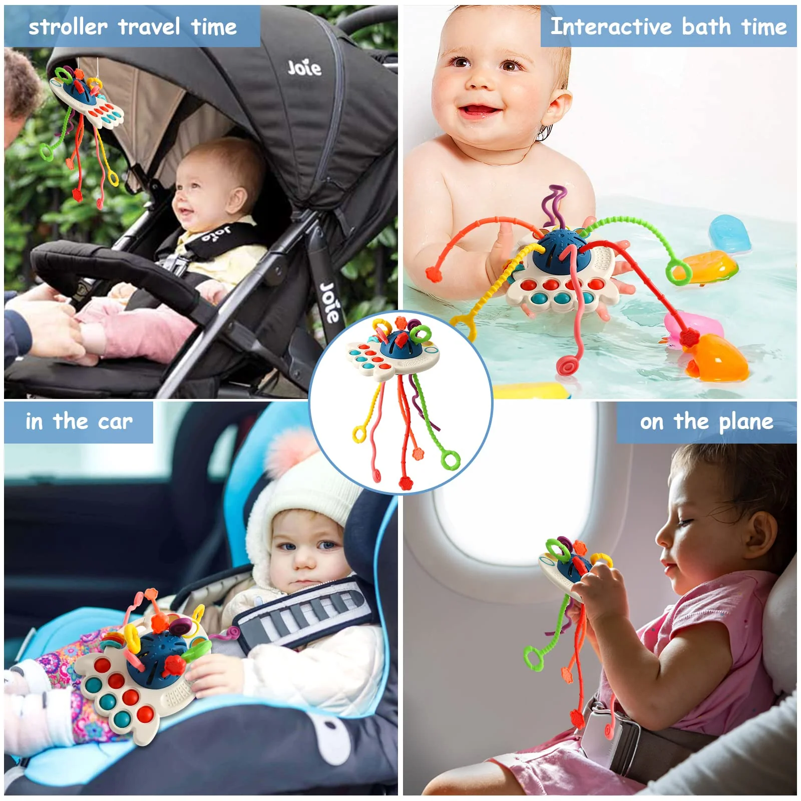 Montessori-Spielzeug, Silikon-Zugschnur-Aktivitätsspielzeug, sensorisches Spielzeug für Kleinkinder, Reisespielzeug für Babys, Geschenk zur Entwicklung feinmotorischer Fähigkeiten für 18 Monate+ - Image 3