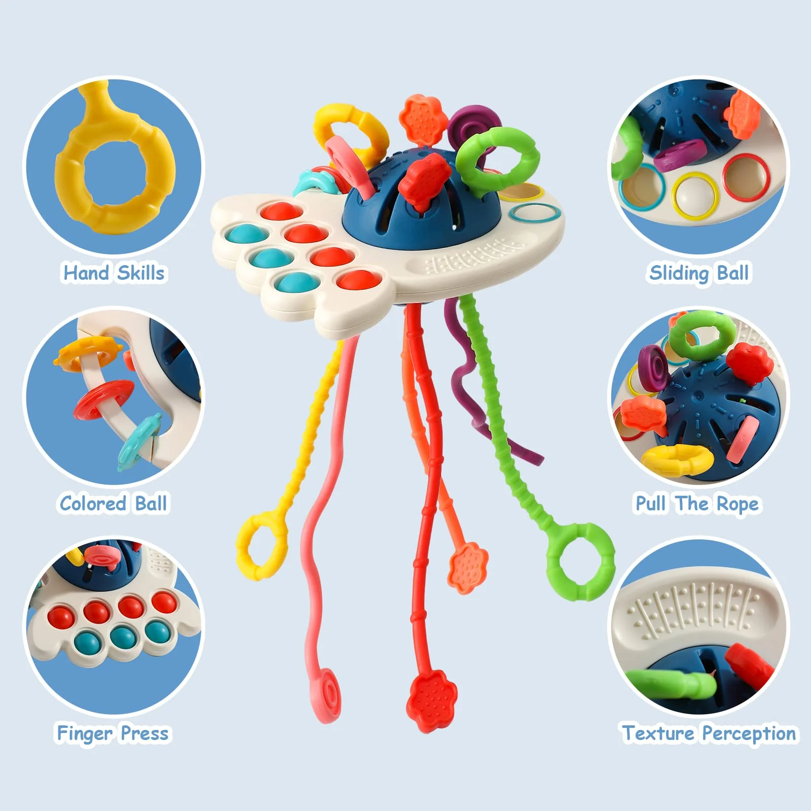 Montessori-Spielzeug, Silikon-Zugschnur-Aktivitätsspielzeug, sensorisches Spielzeug für Kleinkinder, Reisespielzeug für Babys, Geschenk zur Entwicklung feinmotorischer Fähigkeiten für 18 Monate+ - Image 6