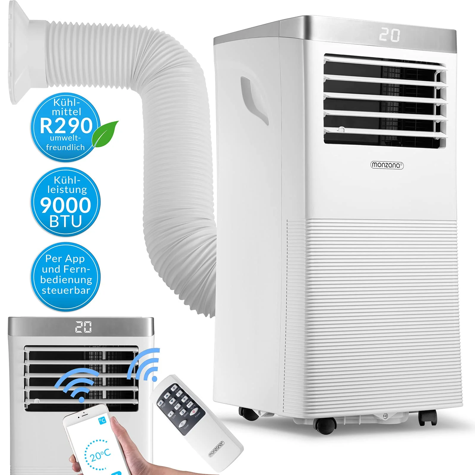 Monzana® lokale Klimaanlage MZKA1000 9000BTU 4in1 WiFi App 2700W Fernbedienung Abluftschlauch Schlafmodus mobil Klimagerät Luftkühler Air Conditioner - Image 8