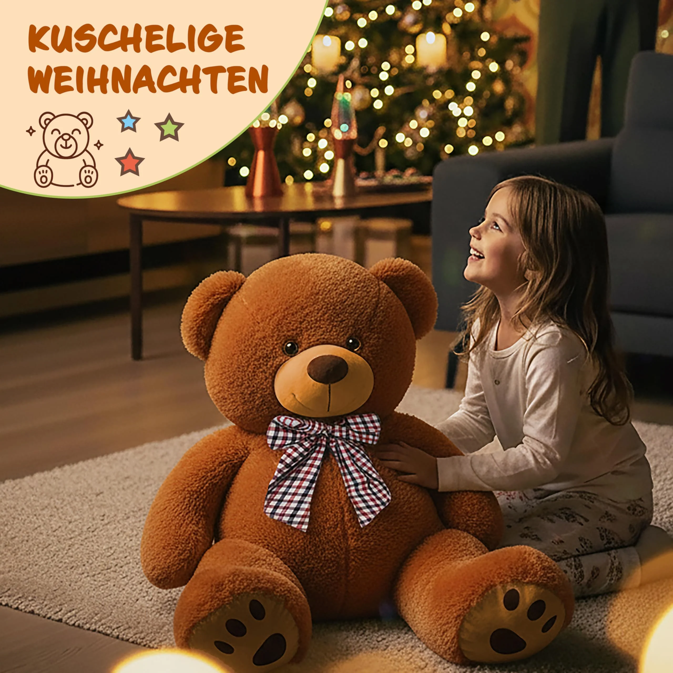 monzana® Teddybär L - XXXL 50-175cm Weiches Fell Schleife Tatzendruck Geschenk Plüschtier Kuscheltier Stofftier Riesen Teddy Bär - Image 4