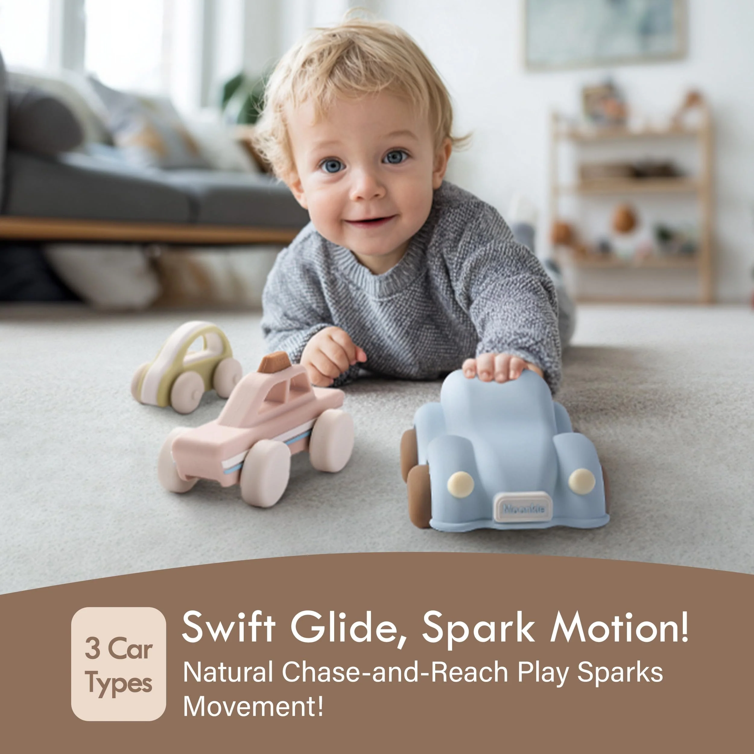 Moonkie Roll & Go Auto Spielzeug Set, 3er Pack, Silikon Spielzeugautos, Kinderspielzeug Geschenke Junge&Mädchen 6 Monate + 1 2 3 Jahre, BPA-frei, Sensorik Spielzeug, Auto Kinder für Kita& Reise - Image 6