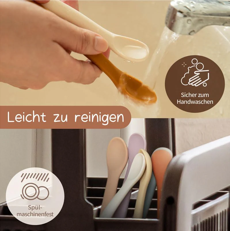 Moonkie Silikon-Baby-Löffel 4er-Set, mit weicher Spitze erste Phase der Säuglingsernährung, biegsame, kausichere -Trainingslöffel, ideal für die Selbstfütterung und Led Weaning - Image 4