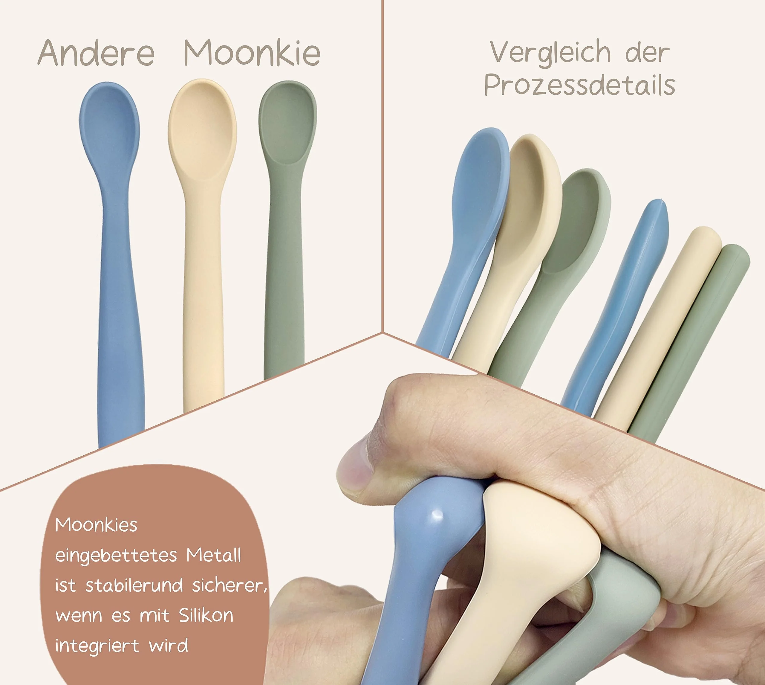 Moonkie Silikon-Baby-Löffel 4er-Set, mit weicher Spitze erste Phase der Säuglingsernährung, biegsame, kausichere -Trainingslöffel, ideal für die Selbstfütterung und Led Weaning - Image 5