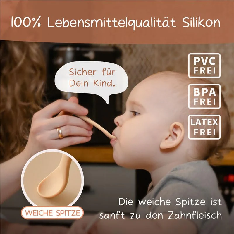 Moonkie Silikon-Baby-Löffel 4er-Set, mit weicher Spitze erste Phase der Säuglingsernährung, biegsame, kausichere -Trainingslöffel, ideal für die Selbstfütterung und Led Weaning - Image 6