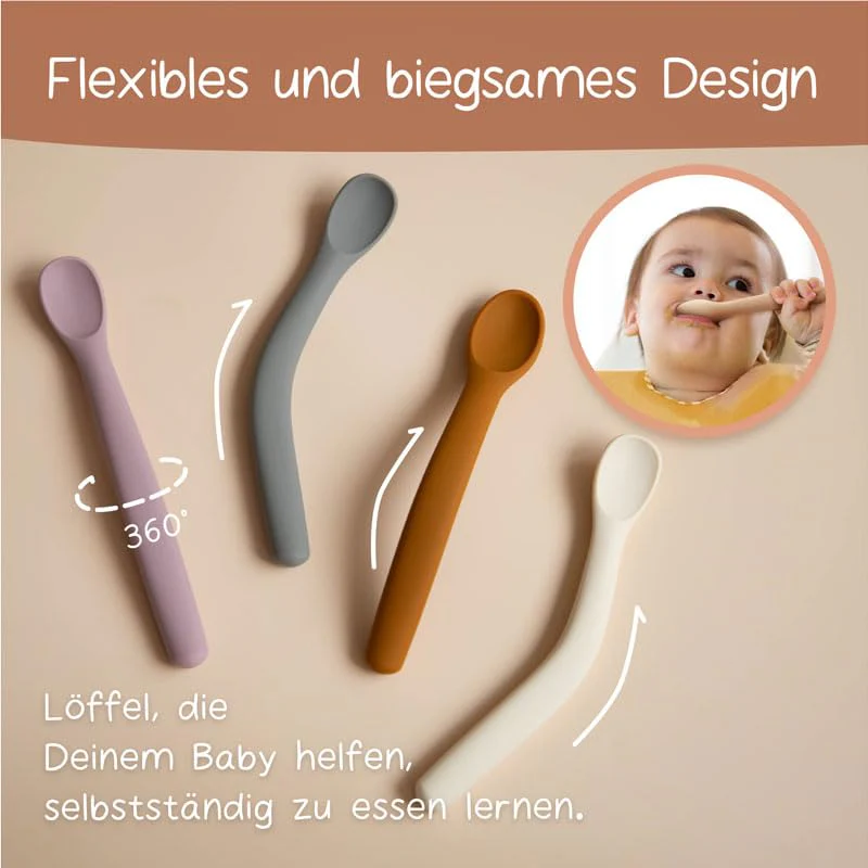 Moonkie Silikon-Baby-Löffel 4er-Set, mit weicher Spitze erste Phase der Säuglingsernährung, biegsame, kausichere -Trainingslöffel, ideal für die Selbstfütterung und Led Weaning - Image 7