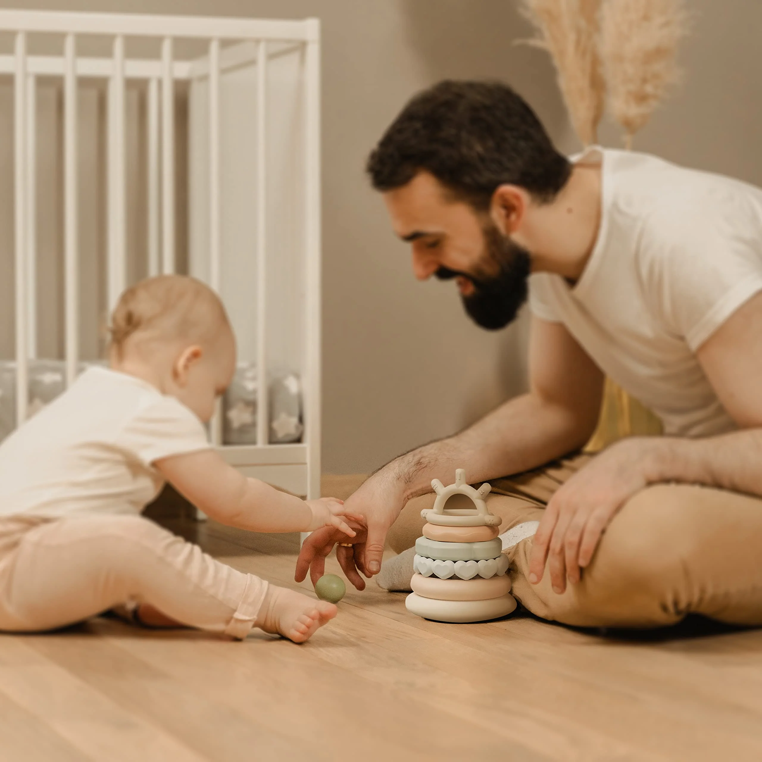 Moonkie Stapelturm für Stapelspiel, Baby Stapelspielzeug mit Ringen, Beißspielzeug Pädagogisches Lernen Stapelring Spielzeug für Babys, 7-teiliges Set - Image 2