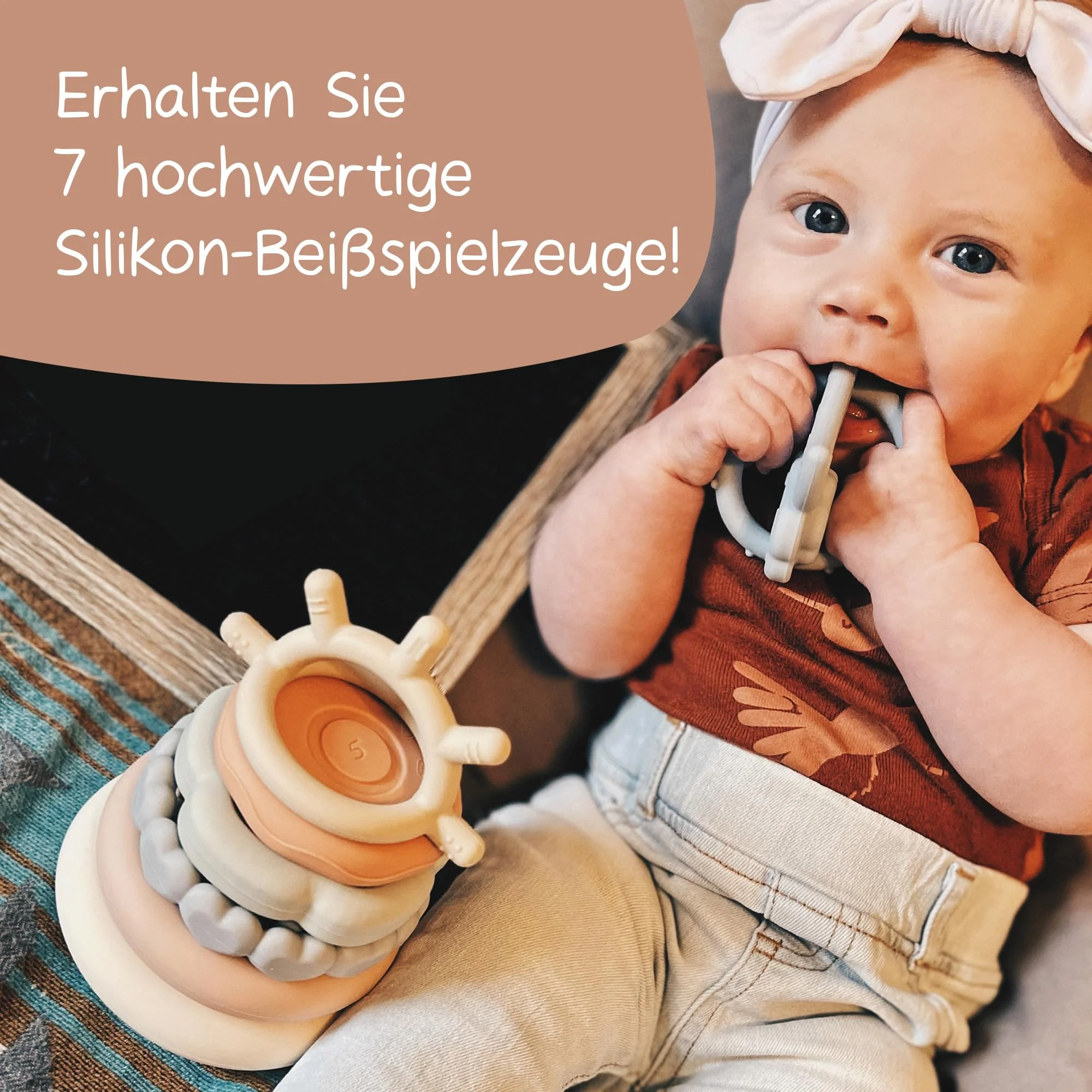 Moonkie Stapelturm für Stapelspiel, Baby Stapelspielzeug mit Ringen, Beißspielzeug Pädagogisches Lernen Stapelring Spielzeug für Babys, 7-teiliges Set - Image 3