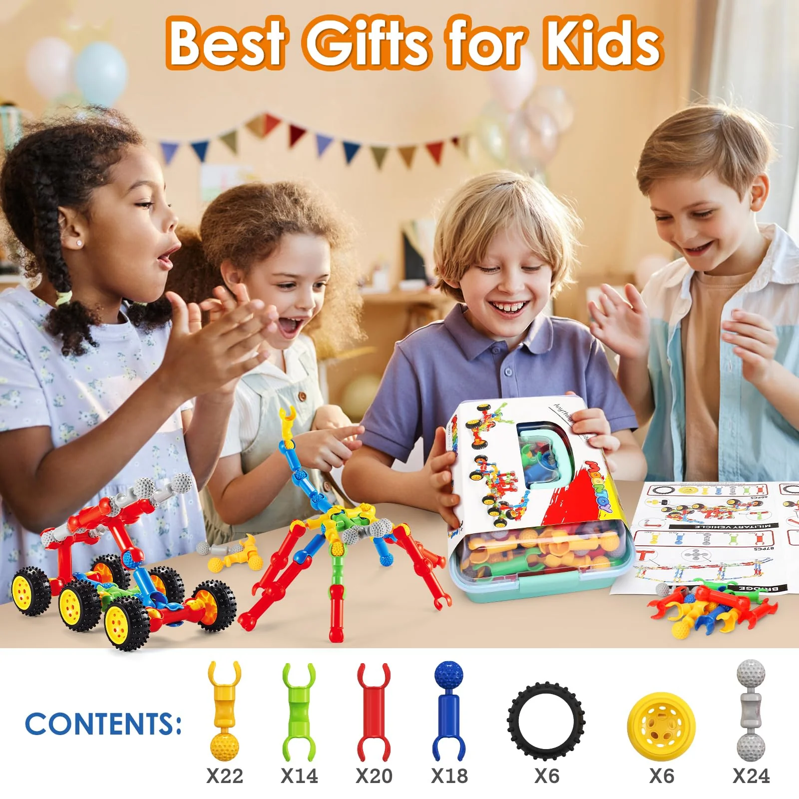 MOONTOY 110 Teile Konstruktionsspielzeug ab 3 4 5 6 7 8 9 + Jahre Jungen Mädchen Bauklötze Kinder Geschenke, STEM Bausteine Spielzeug Kreatives Lernspielzeug Pädagogisches Bauspielzeug Kinderspielzeug - Image 3