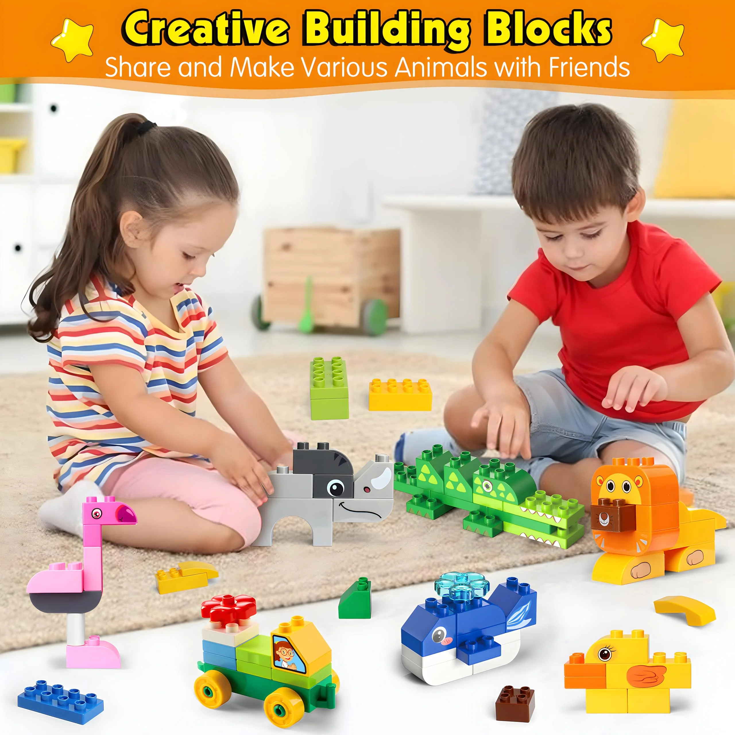 MOONTOY Große Bausteine, 125 Teile Bunte Bauklötze zum Bauen von 16 Tier, Bauspielzeug Konstruktionsspielzeug für Kleinkinder Classic STEM Lernspielzeug Spielzeug für Kinder ab 2 3 4 Jahre Geschenk - Image 9
