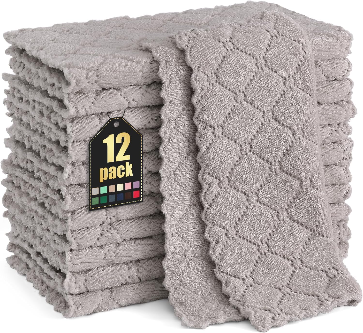Moosfor Reinigungstücher Mikrofasertücher Waschbar Putzlappen Mikrofaser Weiche Fusselfrei Geschirrtücher Lappen Küchentücher, 12 Stück, 25x25 cm, Grau - Image 2