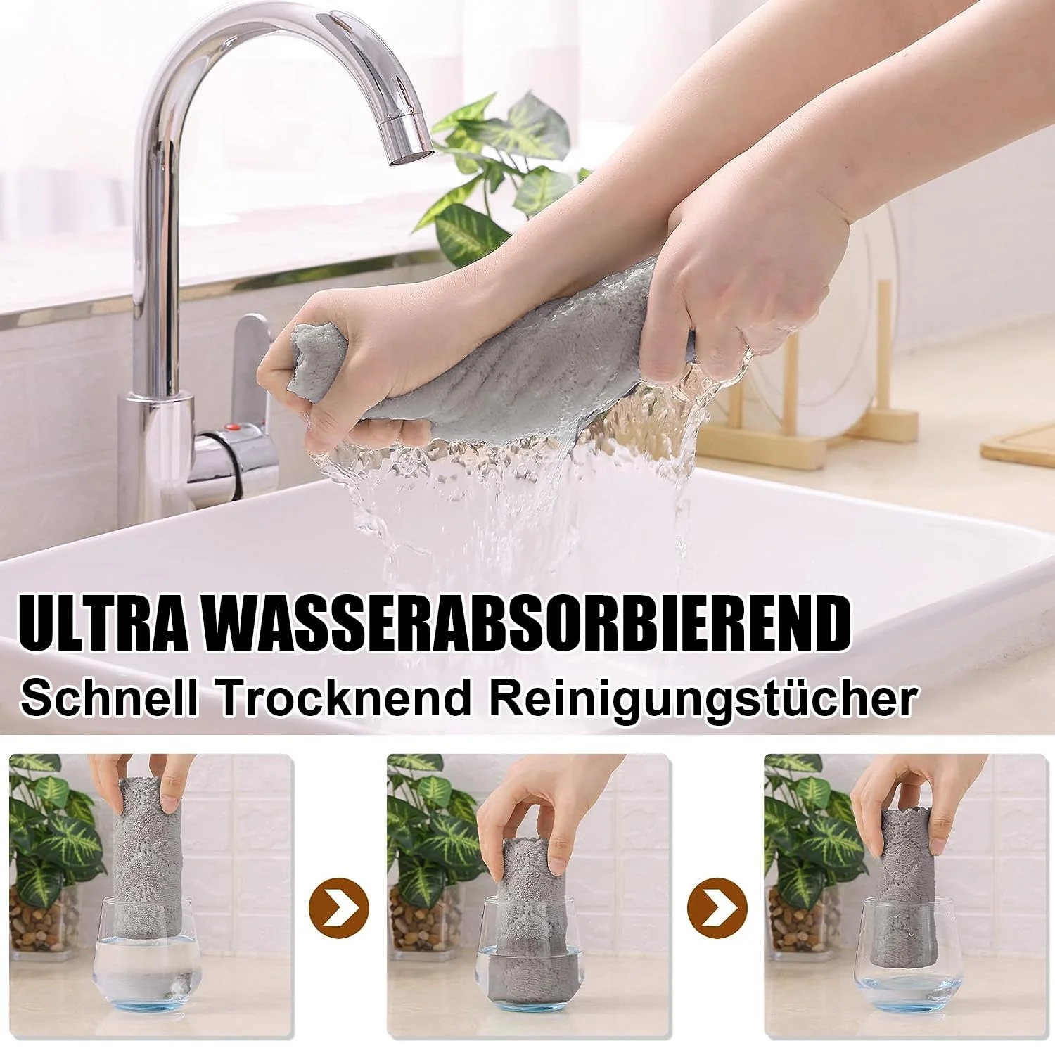 Moosfor Reinigungstücher Mikrofasertücher Waschbar Putzlappen Mikrofaser Weiche Fusselfrei Geschirrtücher Lappen Küchentücher, 12 Stück, 25x25 cm, Grau - Image 5