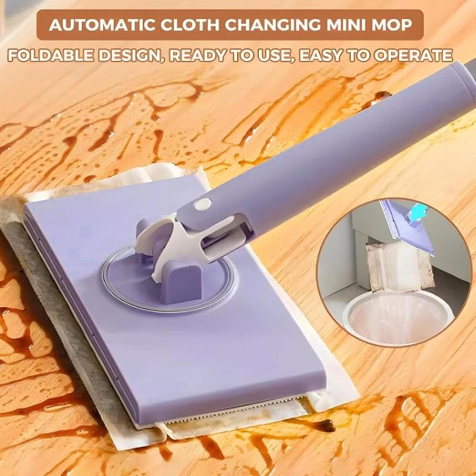 Moreeulsi 71x16cm Flachmopp Für Die Bodenreinigung, Tragbarer Flachmopp Mit Push Pull Griff, Freihändiger Mopp Mit Um Drehbarem Kopf, Automatischer Stoffwechsel M-ini Mopp - Image 8