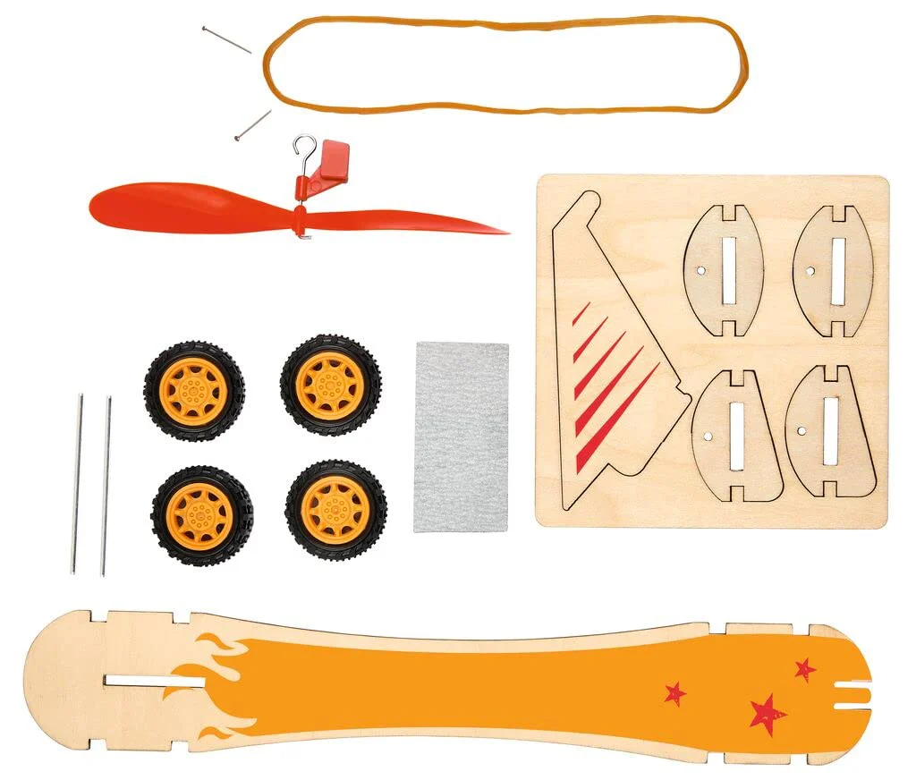 moses 30343 PhänoMINT Bausatz Gummimotor, Rennwagen-Bastelsets mit spannenden wissenschaftlichen Hintergrundinformationen, Holz-Spielzeug zum Selberbauen für Kinder ab 8 Jahren, Mittel - Image 2