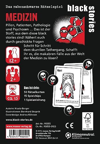 moses. Black Stories Medizin - 50 Rätsel mit Fällen aus der Welt der Medizin, Krimi Kartenspiel mit Spielvariante und Punktechips, Rätselspiel für Jugendliche und Erwachsene - Image 6