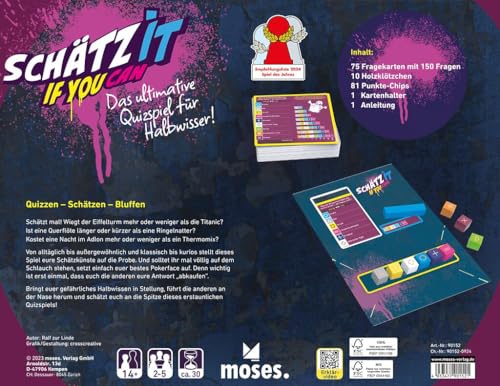moses. Schätz it - if You can, Quiz und Ratespiel für Halbwisser, Wissensspiel mit 150 außergewöhnlichen Fragen, Gesellschaftsspiel für 2-5 Spieler ab 14 Jahren, White - Image 8