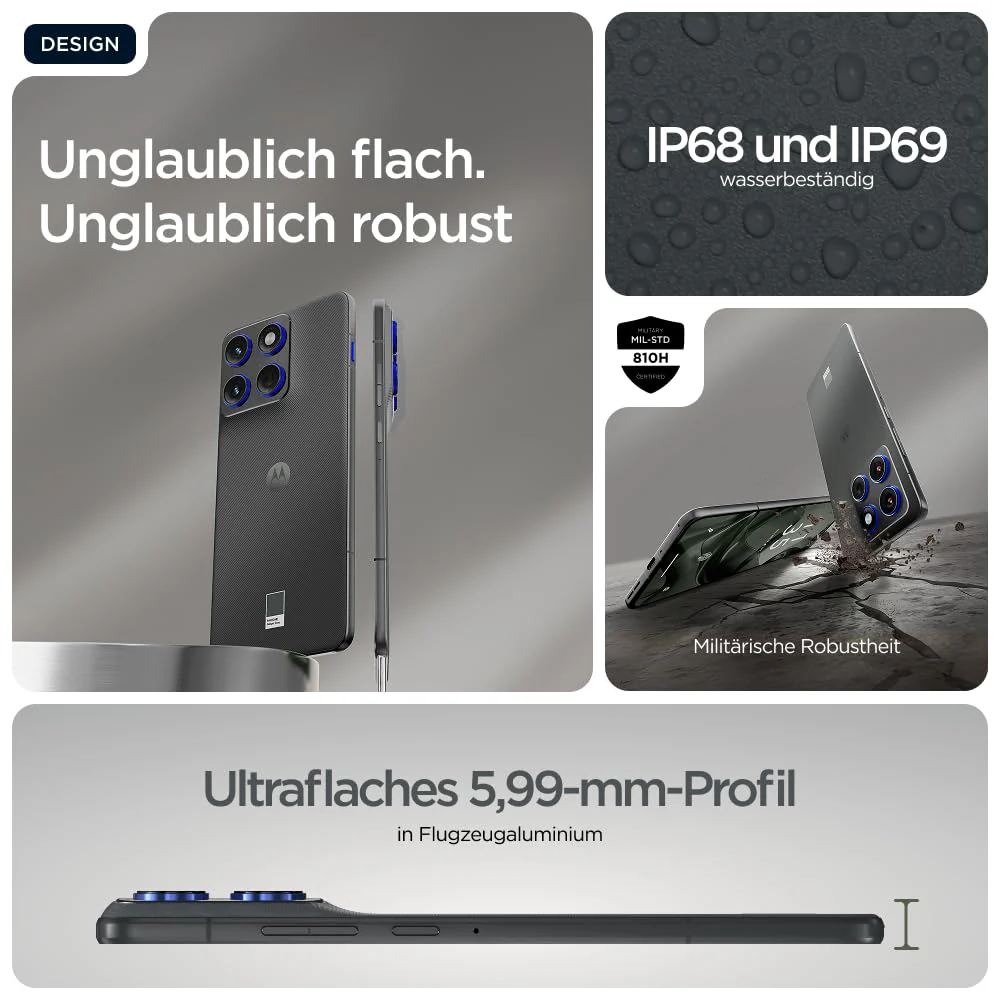 Motorola Edge 70 Smartphone (Robustes 6,67"-pOLED-Display mit Gorilla Glass 7i, 50-MP-Kamera, 12-512 GB, Wasser- und hitzebeständig, 68W-TurboPower-Aufladen), Pantone Gadget Gray, inkl. Magnetcover - Image 10