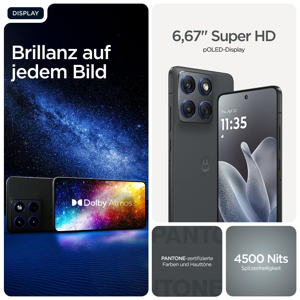 Motorola Edge 70 Smartphone (Robustes 6,67"-pOLED-Display mit Gorilla Glass 7i, 50-MP-Kamera, 12-512 GB, Wasser- und hitzebeständig, 68W-TurboPower-Aufladen), Pantone Gadget Gray, inkl. Magnetcover - Image 6