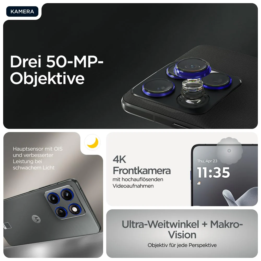 Motorola Edge 70 Smartphone (Robustes 6,67"-pOLED-Display mit Gorilla Glass 7i, 50-MP-Kamera, 12-512 GB, Wasser- und hitzebeständig, 68W-TurboPower-Aufladen), Pantone Gadget Gray, inkl. Magnetcover - Image 8