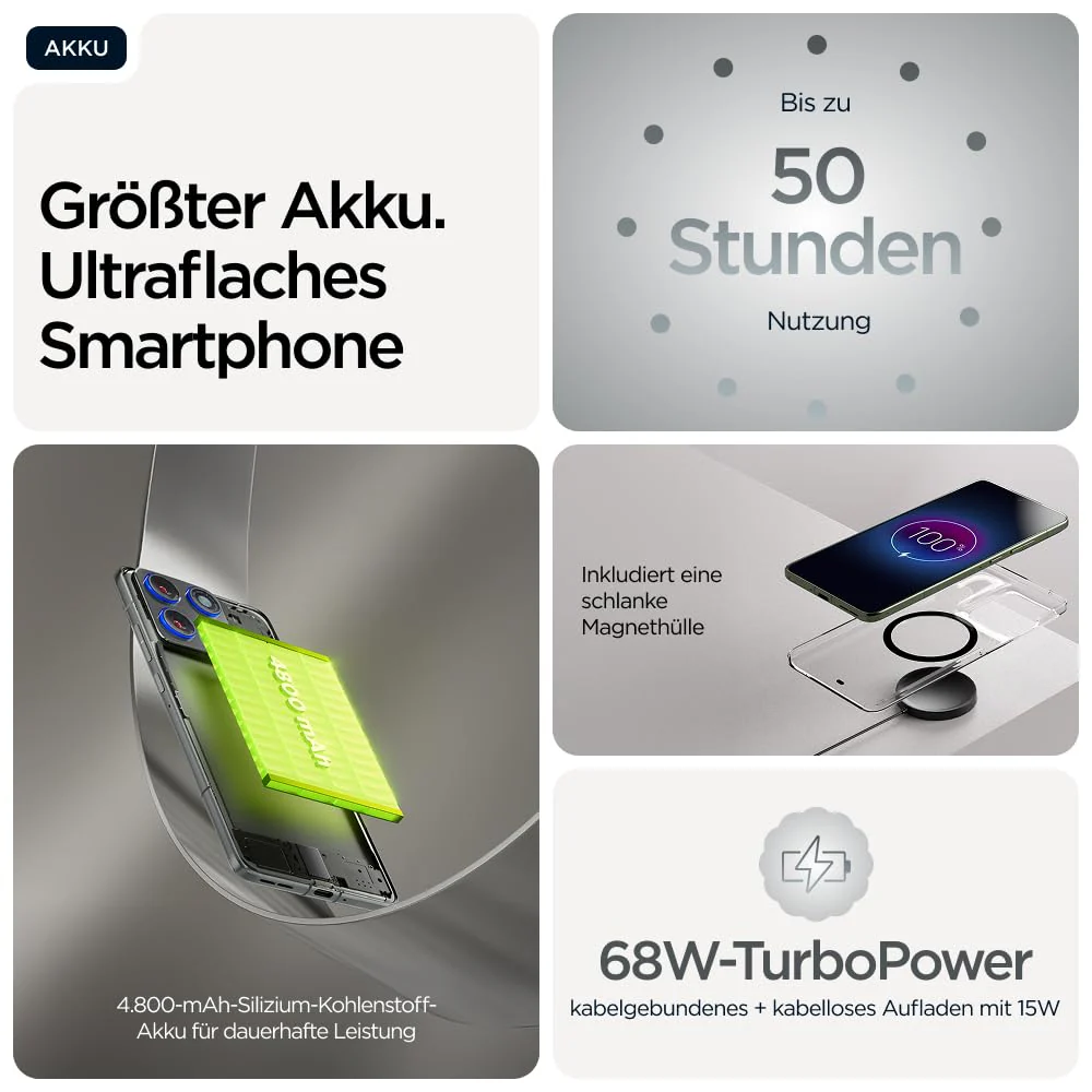 Motorola Edge 70 Smartphone (Robustes 6,67"-pOLED-Display mit Gorilla Glass 7i, 50-MP-Kamera, 12-512 GB, Wasser- und hitzebeständig, 68W-TurboPower-Aufladen), Pantone Gadget Gray, inkl. Magnetcover - Image 9
