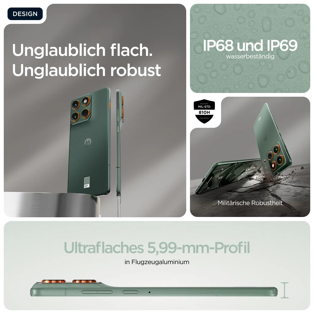 Motorola Edge 70 Smartphone (Robustes 6,67"-pOLED-Display mit Gorilla Glass 7i, 50-MP-Kamera, 12-512 GB, Wasser- und hitzebeständig, 68W-TurboPower-Aufladen), Pantone Lily Pad, inkl. Magnetcover - Image 10