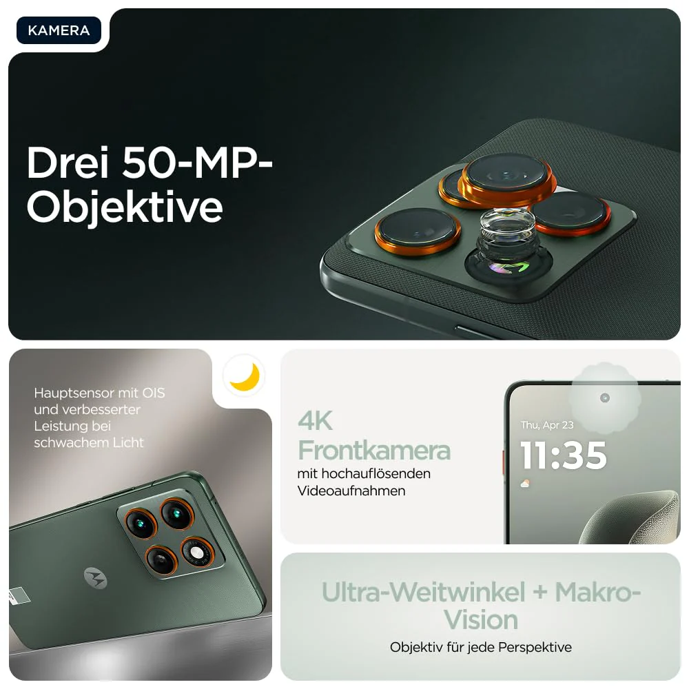 Motorola Edge 70 Smartphone (Robustes 6,67"-pOLED-Display mit Gorilla Glass 7i, 50-MP-Kamera, 12-512 GB, Wasser- und hitzebeständig, 68W-TurboPower-Aufladen), Pantone Lily Pad, inkl. Magnetcover - Image 8